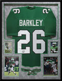 SUEDE FRAMED PHILADELPHIA EAGLES SAQUON BARKLEY AUTOGRAPHED JERSEY BECKETT COA