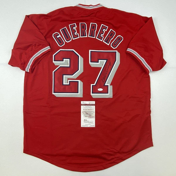 Autographed/Signed VLADIMIR VLAD GUERRERO Los Angeles LA Red Jersey JSA COA Auto