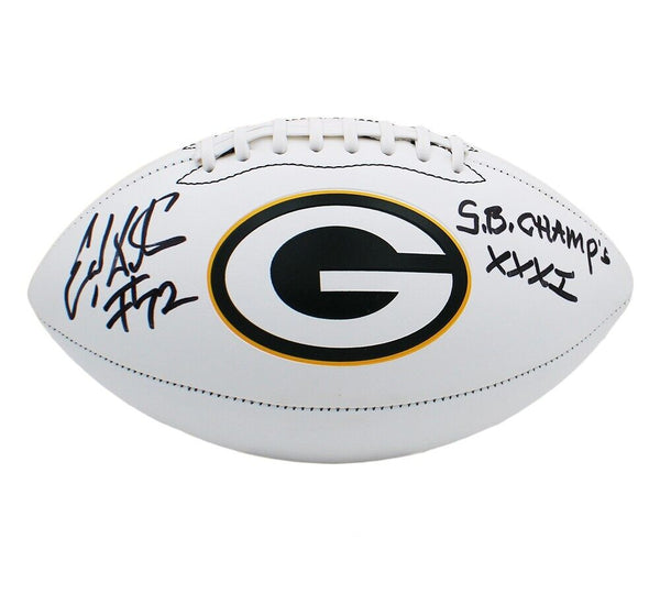 Earl Dotson Signed Green Bay Packers Embroidered White Football with Inscr.