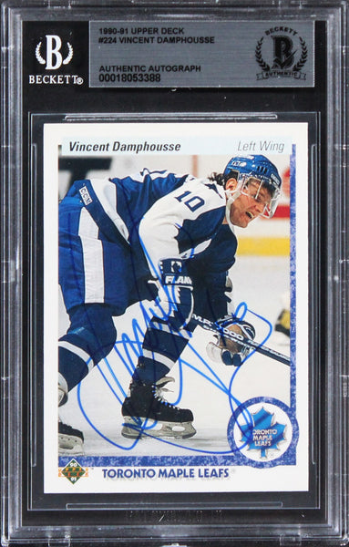 Maple Leafs Vincent Damphousse Signed 1990 Upper Deck #224 Card BAS Slabbed