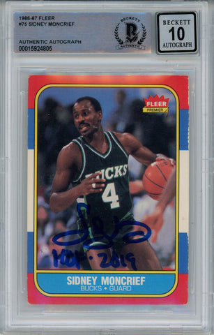 Sidney Moncrief Signed 1986-87 Fleer #75 Rookie Card Beckett 10 Slab 42908