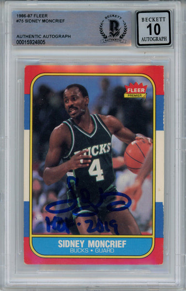 Sidney Moncrief Signed 1986-87 Fleer #75 Rookie Card Beckett 10 Slab 42908