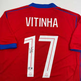 Autographed/Signed Vitinha PSG Paris Saint Germain Red Jersey Beckett COA