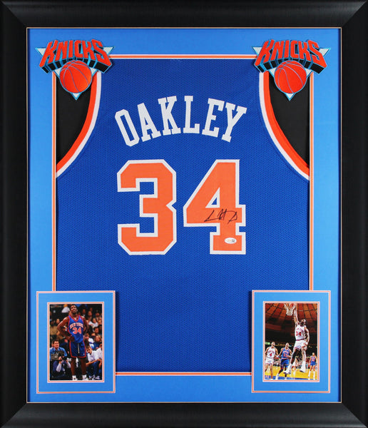Charles Oakley Authentic Signed Blue Pro Style Framed Jersey JSA Witnessed 2