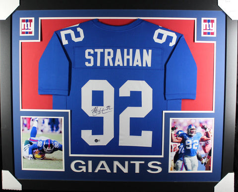 Michael Strahan Autographed Pro Style Framed Blue XL Jersey Beckett 36997