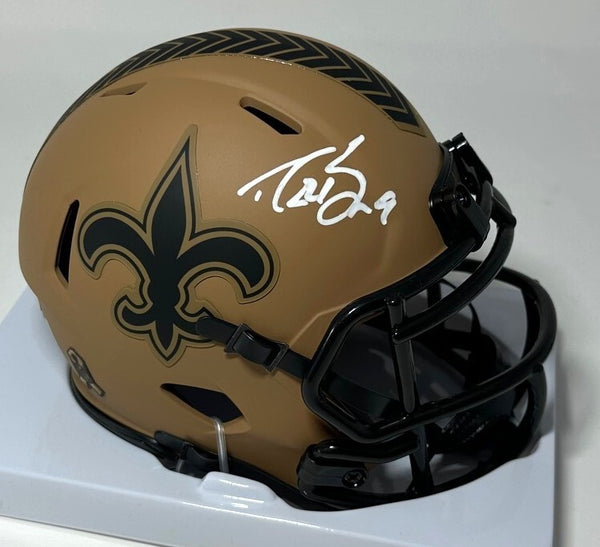 Saints HOF'er DREW BREES Signed Riddell 2023 SALUTE Speed Mini Helmet AUTO BAS