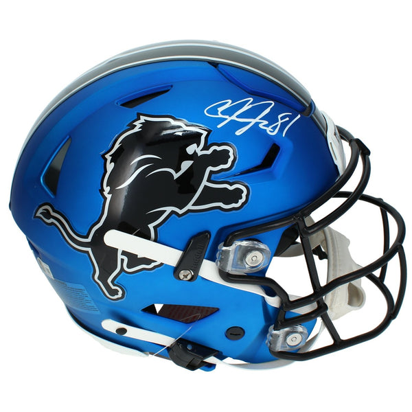 Calvin Johnson Autographed Detroit Lions Blue Alternate Speedflex Helmet Beckett