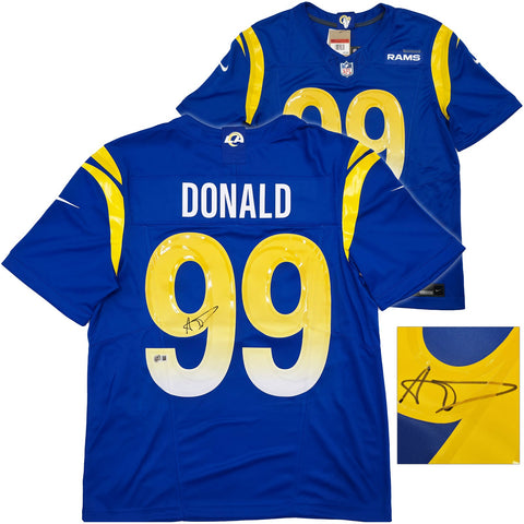 RAMS AARON DONALD AUTOGRAPHED BLUE NIKE DRI FIT JERSEY SIZE L BECKETT 241359