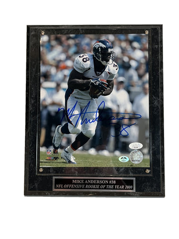 Mike Anderson Autographed 8x10 Photo with Plaque -- Denver Broncos | JSA COA