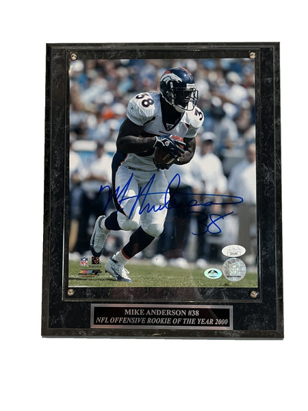 Mike Anderson Autographed 8x10 Photo with Plaque -- Denver Broncos | JSA COA