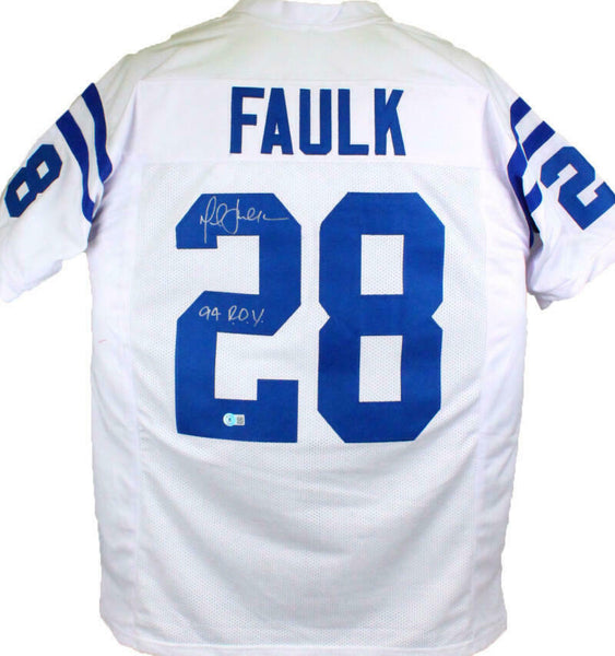 Marshall Faulk Autographed White Pro Style Jersey w/ ROY- Beckett W Hologram