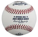 Rangers Eric Nadel "2x Insc" Signed 2023 WS Logo Baseball BAS Witness #1W235958