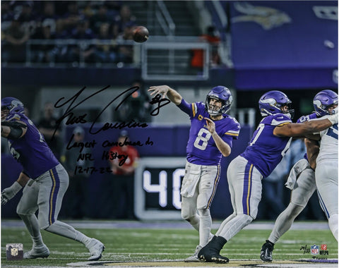 Kirk Cousins Vikings Signed 16x20 Throwing Photo w/Comeback in History Ins-LE 33