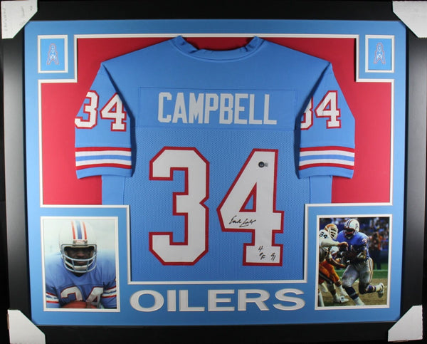 Earl Campbell Autographed/Signed Pro Style Framed Blue XL Jersey Beckett 40127
