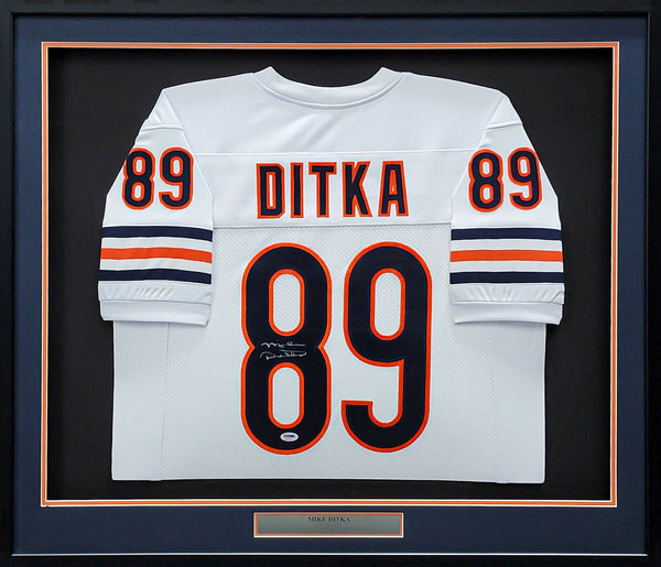 CHICAGO BEARS MIKE DITKA AUTOGRAPHED FRAMED WHITE JERSEY PSA/DNA STOCK #202414