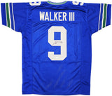 SEAHAWKS KENNETH WALKER III AUTOGRAPHED BLUE THROWBACK JERSEY BECKETT 235710