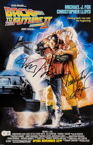 MICHAEL J FOX CHRISTOPHER LLOYD AUTOGRAPHED BACK TO FUTURE MOVIE POSTER BECKETT