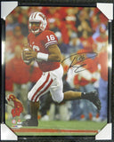 RUSSELL WILSON AUTOGRAPHED FRAMED 24X30 CANVAS PHOTO WISCONSIN RW HOLO 107488