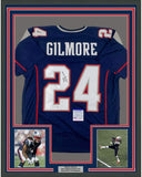 FRAMED Signed STEPHON GILMORE 35x39 New England Blue Jersey PSA COA