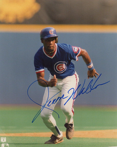 Jerome Walton Signed Cubs Blue Jersey Running 8x10 Photo - (SCHWARTZ COA)