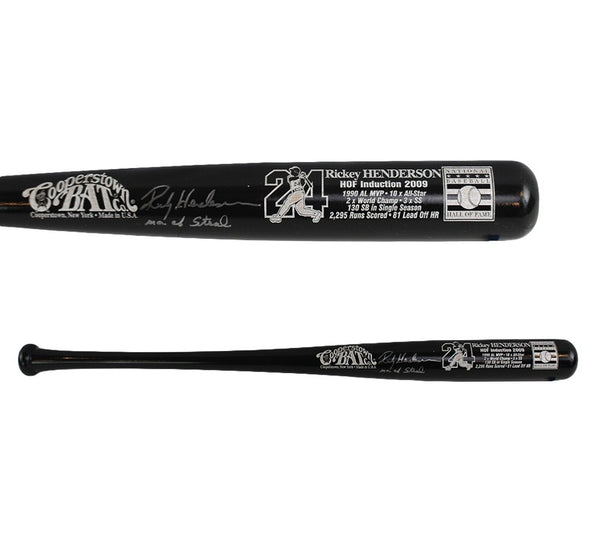 Rickey Henderson Signed Cooperstown Hall of Fame Black MLB Bat - "Man of Steel"
