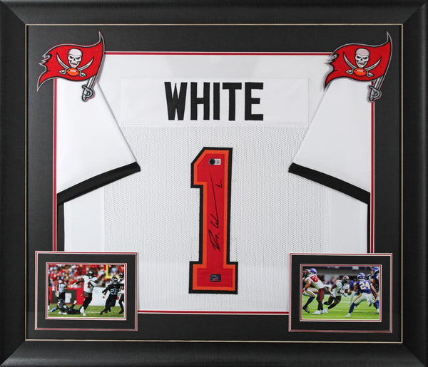 Rachaad White Signed Tampa Bay Buccaneers 35x43 Framed Home Jersey (Beckett) R.B