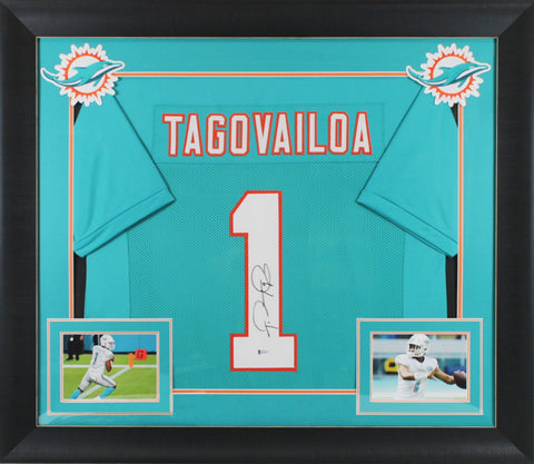 Tua Tagovailoa Authentic Signed Teal Pro Style Framed Jersey Autographed BAS