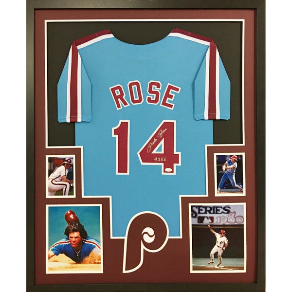 Pete Rose Autographed Signed Framed Phillies Philadelphia Jersey JSA