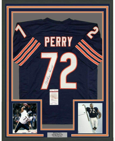 Framed Autographed/Signed William Perry 33x42 Chicago Blue Jersey JSA COA