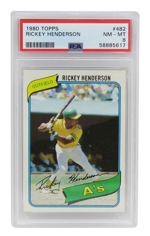 Rickey Henderson (Oakland A's) 1980 Topps #482 RC Rookie Card - PSA 8 NM-MT (N)
