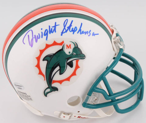 Dwight Stephenson Signed Miami Dolphins Throwback Mini Helmet (Leaf COA)