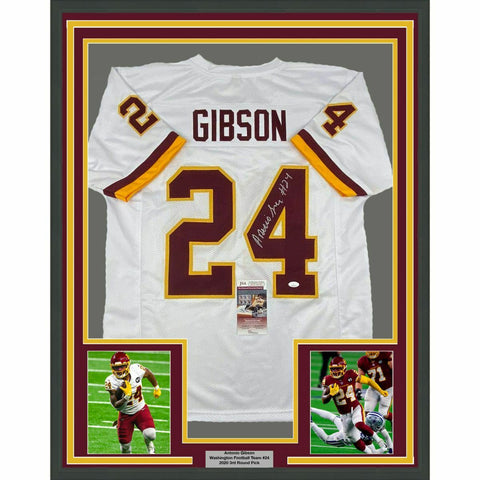 FRAMED Autographed/Signed ANTONIO GIBSON 33x42 Washington White Jersey JSA COA