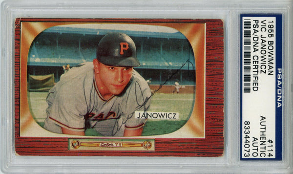 Vic Janowicz Autographed 1955 Bowman #114 Trading Card PSA Slab 43811
