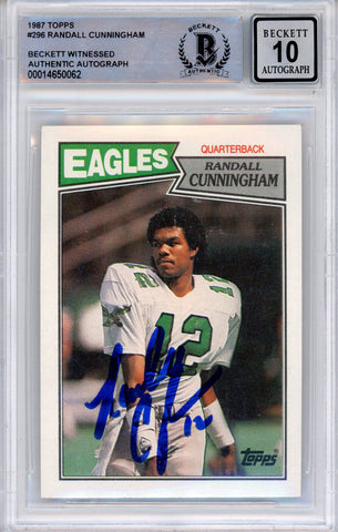 Randall Cunningham Signed 1987 Topps #296 Trading Card Beckett Slab 39207