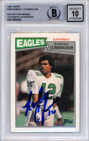 Randall Cunningham Signed 1987 Topps #296 Trading Card Beckett Slab 39207