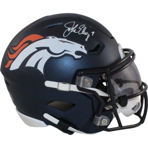 John Elway Autographed Denver Broncos Mid-Size Midi Helmet Beckett Witness 55226