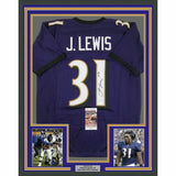 FRAMED Autographed/Signed JAMAL LEWIS 33x42 Baltimore Purple Jersey JSA COA Auto
