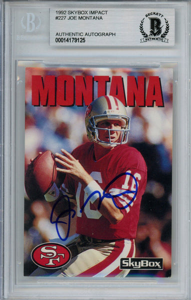 Joe Montana Autographed 1992 Skybox #227 Trading Card Beckett Slab 37552