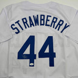 Autographed/Signed Darryl Strawberry Los Angeles White Baseball Jersey JSA COA