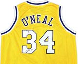 LAKERS SHAQUILLE SHAQ O'NEAL AUTOGRAPHED YELLOW JERSEY ON 3 BECKETT 191014