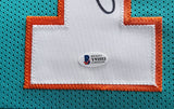 MIAMI DOLPHINS DAN MARINO AUTOGRAPHED FRAMED TEAL JERSEY BECKETT BAS 203490