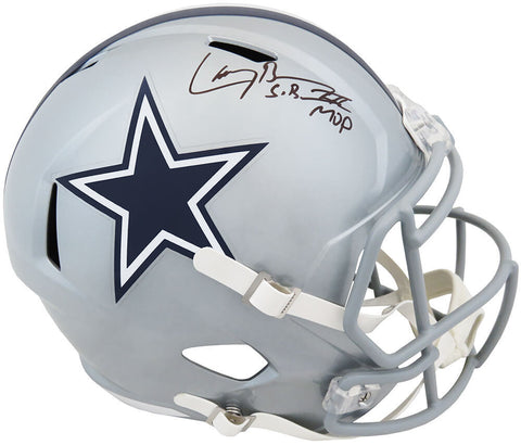 Larry Brown Signed Cowboys Riddell F/S Speed Replica Helmet w/SB XXX MVP -SS COA