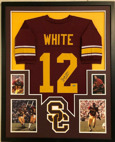 FRAMED USC TROJANS CHARLES WHITE AUTOGRAPHED SIGNED INSCRIBE JERSEY TRISTAR HOLO