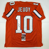 Autographed/Signed JERRY JEUDY Denver Retro Orange Football Jersey JSA COA Auto