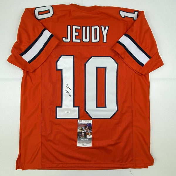 Autographed/Signed JERRY JEUDY Denver Retro Orange Football Jersey JSA COA Auto