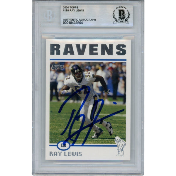 Ray Lewis Autographed/Signed 2004 Topps #188 Trading Card Slab Beckett 53459
