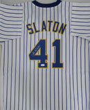 Brewers 82 AL Champ JIM SLATON Signed Custom Replica Pinstripe Jersey AUTO - JSA