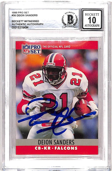 Deion Sanders Signed 1990 Pro Set #36 Card Grade 10 Auto Beckett 42656