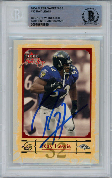 Ray Lewis Signed 2004 Fleer Sweet Sigs #30 Trading Card Beckett Slab 43355