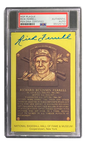Rick Ferrell Signed 4x6 Boston Red Sox HOF Plaque Card PSA 85025733